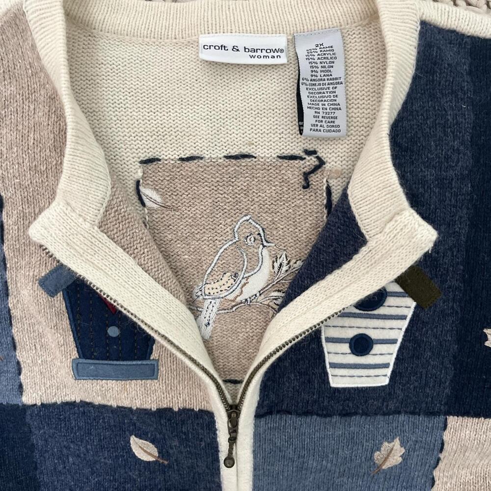 Vintage Plus Size Birdhouse Patchwork Zip Cardigan - image 2